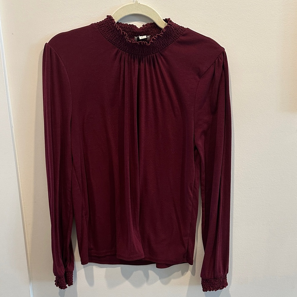 J. Crew Deep Burgundy Blouse with Ruffled Neckline